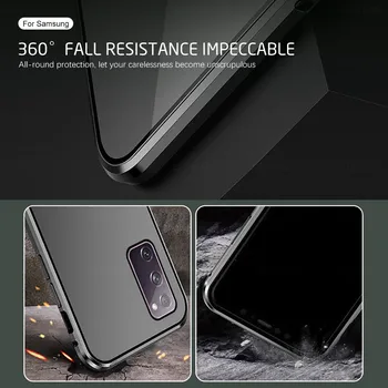360° Magnetni Pokrovček Za Samsung Galaxy S20 FE Primeru Sumsung S 20 Fan Edition S20fe Dvojno Stranicami, Kaljeno Steklo Coque Fundas