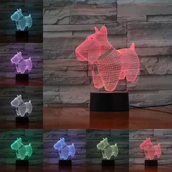 3D Pes Lučka 7 Barv Spreminja Noč Svetlobo Dotik Oddaljeno Bazo Darila Za Otroke Spalnica Dekor Akrilna Plošča Podpira USB za Polnjenje