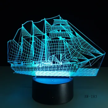 3D Retro Stari Jadranje Morsko Ladjo, Ladja LED Lučka Kitajski Slog Multicolor Iluzijo RGB Noč Svetlobe USB Tabela Desk Dekor AW -183