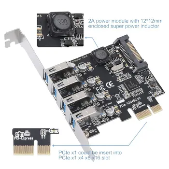 4 Vrat USB 3.0 za kartico PCI Express Širitev Kartico USB 3.0 PCI-e Controller Hub za Namizni RAČUNALNIK z 8 cm Low Profile Bracket