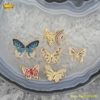 5 10pcs Moda za Ženske Mavrica Butterfly Nakit Ugotovitve,Prekrita Zlato Bails Cirkonij Metulj čarobne gumbe Za Zapestnico, Ogrlico DIY