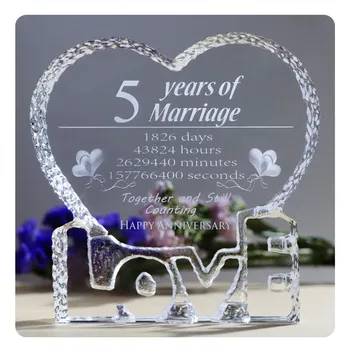 5 Let Obletnico Poroke Kristalno Spominkov Ljubezen Srce Oblika Lasersko Graviranje Nepozabno Darilo Za Ženo, Moža Predstavlja