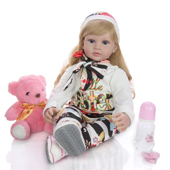 60 cm, Silikonski Mehko Vinil Prerojeni Baby Doll Veren Princesa Lutka Z Blond Lasmi Dekleta Brinquedos Darilo za Rojstni dan Igra Lutka Igrače