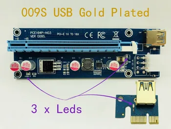 6pcs 009S Riser 3 LED Zlati USB 3.0 PCI Express 1X 4x 8x 16x Riser Card SATA da 6pin Napajalni Kabel za BTC Rudar Antminer Rudarstvo