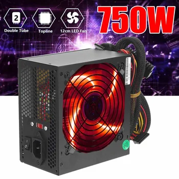 750W 12 cm Rdeči LED Ventilator PC napajalnik ATX 12V Namizni Računalnik Gaming Napajanje 1x24P+1x4P+1x6P+ 2x(1*4Pin+1*SATA)
