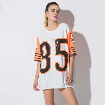 85 model Hip Hop Ustavila Rokav Tiste Ohlapne Majice s kratkimi rokavi Ženske Bleščica T-shirt Obleko 2019