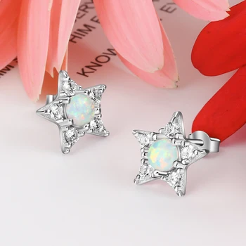 925 Sterling Silver White Opal Uhani za Ženske Star Stud Uhani s Kubičnih Cirkonij Modni Nakit (Jewelora EA103250)