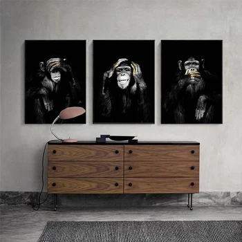 AAHH Velika Velikost Plakata Platno Slikarstvo Živali Wall Art Temno 3 Smešno Opica Plakat in Tiskanja za Dnevni Sobi Doma Dekor