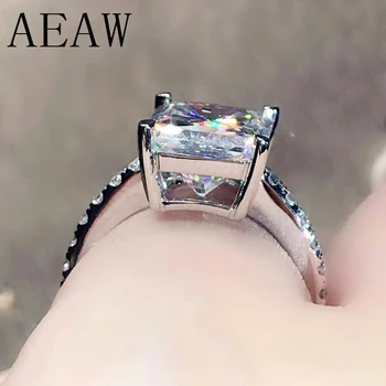 AEAW 4CT Sevalno Cut GH Moissanite Zaročni Prstan v 925 Srebro, Diamant, Fine Nakit Za Ženske VS F Gems