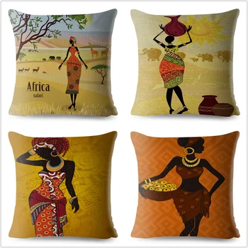 Afriške Dekle Slog Oblikovanja Perilo Vzglavnik 45*45 cm Natisnjeni Avto Blazine Pokrov za Kavč Doma Dekoracijo Rumena Pillowcases
