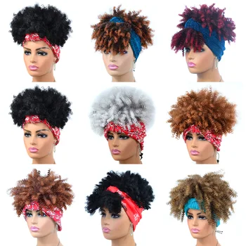 Afro Kinky Kodraste lasulje puff z Glavo Lasulje sintetičnih Afro Puff moda lasuljo z Šal Za Black Ženske WWM1460