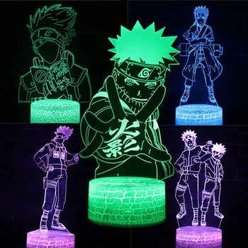 Anime Naruto Uzumaki Led 3D Noč Svetlobe Luminaria Ekipa Sasuke Kakashi Hatake Otroci namizne Svetilke Dotik Stikala Spalnica Chrid Božič Gif
