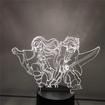 Anime Številke Demon Slayer Nezuko Tanjirou 3D Spreminjanje Nočne Luči LED Akcijskih Figur Kimetsu ne Yaiba Boj Lampara Lutka Igrača