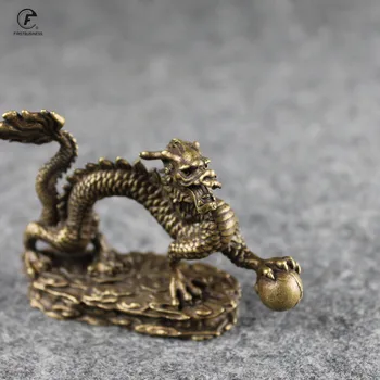 Antični Bronasti Ornament Kitajski Mitološka Žival Zmaj Kip Baker Številke Miniature Čisto Medenina Luckly Obtežilnik Za Papir Zbirka