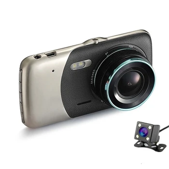 Avto Dvr 4 Palčni Auto Fotoaparat Dvojno Objektiv FHD 1080P Dash Cam Video Snemalnik Z Rear View Camera Registrator Night Vision Dvr