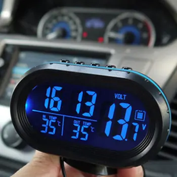 Avto Termometer Digitalna Ura Moto Ura LED Osvetljeno Auto Dvojno Merilnik Temperature Voltmeter Napetost Tester