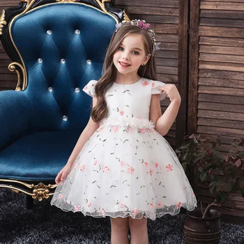 Baby Dekleta Oblačenja 2019 Nov Cvet Dekleta Poroko, Rojstni dan, Večer Stranka Obleko za Otroke Nositi Čipke, Vezenine Princesa Obleko