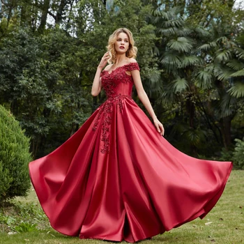 BEPEITHY Off Ramo Rdeče Dolgo Večerno Obleko Za Ženske Eleganten Čipke Steznik A-Line Meri Plus Velikost Maturantski Obleki 2020 Nova
