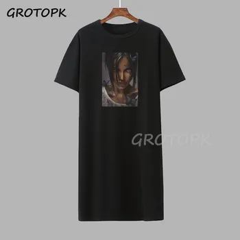 Black Magic Girl Gothic Steetwear T-shirt Obleko Poletje Modni Črni T-shirt Obleko Kratek Rokav Harajuku Mehka Ženska Obleka