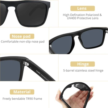 Blagovne znamke Kvadratnih sončna Očala Moški Šport Očala TR90 Okvir UV400 Zaščito, na Prostem Black objektiv Z ohišjem, ki je KDEAM LUKSUZNI KD1006-C17