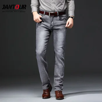 Blagovne znamke visoke kakovosti Moške Naravnost Tanek Jeans, Moda za Priložnostne Klasični Slog, ki je Elastična Skinny Hlače Moški blagovno Znamko Jeansa Hlače Sive