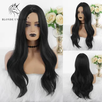 Blondinka Samorog 29inch dolge ravne sintetičnih lasuljo svoboden val črna barva lasulje z srednji del ženske cosplay dnevno lasuljo