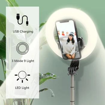 Bluetooth Selfie Palice Z LED Svetlobni Obroč Multi-Funkcijo Luči Stojala S Lučka za Osvetlitev z Bliskavico Za Youtube Imetnik Telefona