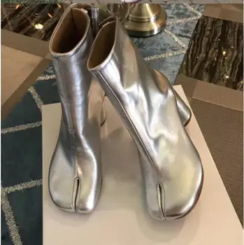 Botines mujer 2020 močen visoke pete kratek gleženj škornji za žensko kvadratni toe črno lakasto usnje dež čevlji luksuzni tabi bottes