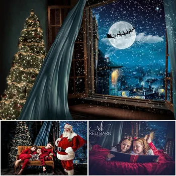Božič Fotografija Ozadje Pozimi Snežinka Božič Luna Nočno Nebo Santa Claus Ozadje za Foto Studio Photoshoot