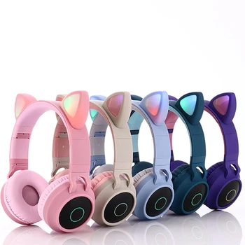 Božič Luštna Mačka Ušesa Slušalke BT V5.0 Stereo Glasbe Bas Slušalke Lučka LED Telefoni PC Iger Za Dekleta Slušalke