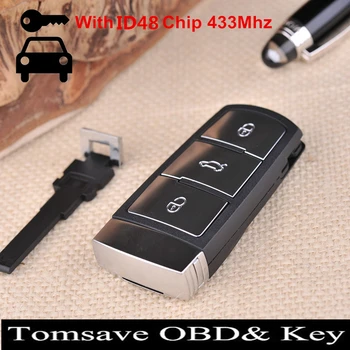 Brezplačna Dostava Visoke Kakovosti 3 Gumb Smart Remote Key Card 433Mhz Z ID48 Čip Za VW Magotan CC Passat B6 FCC ID 3C0 959 752BA