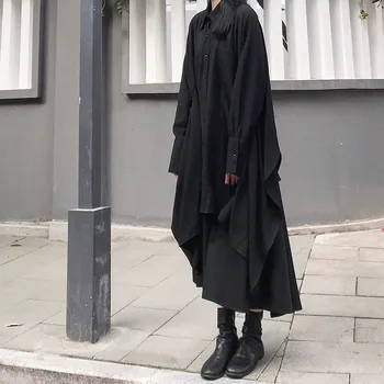 CHICEVER Poletje Priložnostne Solid Black Ženske obleke River Dolgimi Rokavi, Žepi Gumb Asimetrični Sredi Claf Ženske Obleke 2020 Tide