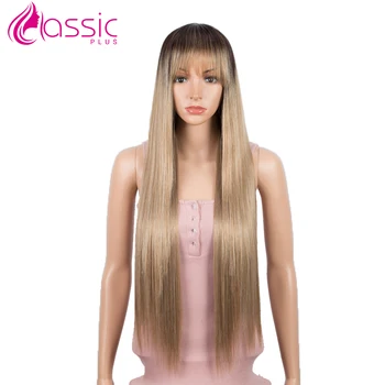 Classic Plus 32 cm Dolg Naravnost Lasuljo z Bang za Black Ženske Naravno Črno Sintetičnih Lasulj Toplotno Odporen za Cosplay lasulje