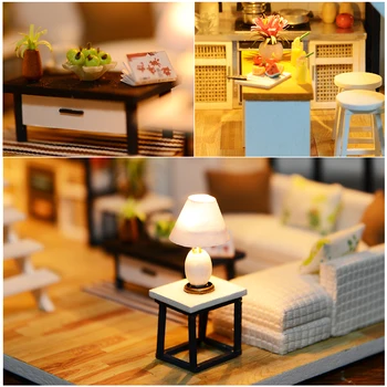 Cutebee DIY Hiša Miniaturni s Pohištvom LED Glasba Prah Cover Model Gradnike, Igrače za Otroke, Casa De Boneca J13