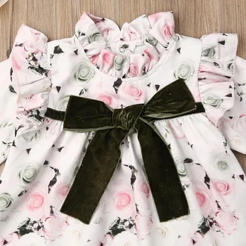 Dekle Obleko 2019 Malčka Malčke Baby Girl Jesen Oblačila Z Dolgimi Rokavi Cvetlični Tutu Obleko Bowknot Obleko