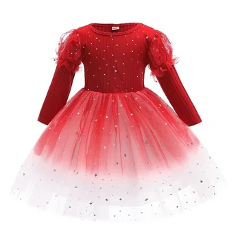 Deklice rojstni dan Občestva Obleko 2020 božič novo otrok obleka Princess z dolgimi rokavi zvezdnato nebo mrežasto obleko