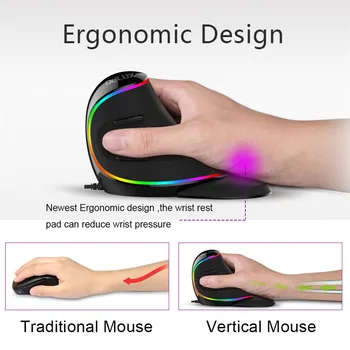 Delux Ergonomija Navpično Igralna Žična Miška RGB/Eno Barvo/Wireless 6 Gumbe 4000 DPI Optična RGB Brezžični Desno Roko Miši