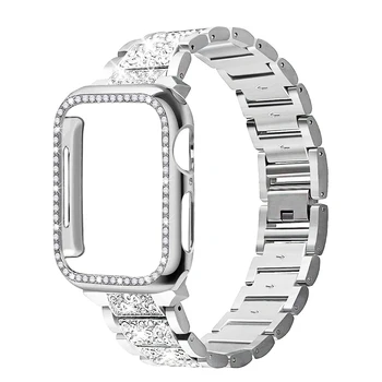 Diamond Trak + Primeru za Apple Watch band 6 SE 5 4 44 mm 40 mm za iWatch Series 3 2 1 Zapestnica iz Nerjavečega Jekla 38 mm 42mm