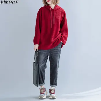 DIMANAF Plus Velikost Ženske Hoodies Majica Kašmir Vrhovi Velikosti Poln Rokav Priložnostne Pozimi O-Vratu podkrepljena z Rdečo 2020 Puloverju