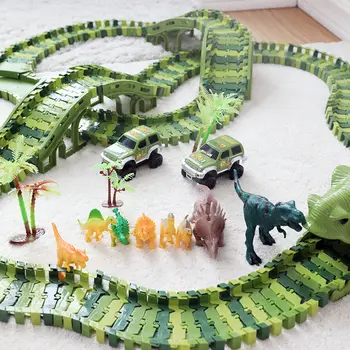 Dinozavri Železniške Magic Toy skladbo Prilagodljiv dirkalnika z dinozaver mat modelov avtomobilov otroške Igrače Za Božično darilo