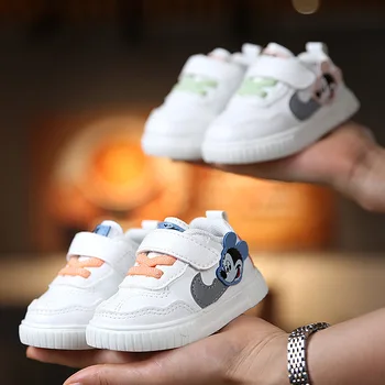 Disney Otroci Priložnostne Čevlji Za Baby Boy Girl Blagovne Znamke Otrok Zavezat Mickey Mouse Šport Beli Čevlji Malčka Hoja Čevlji 0-3 Leta