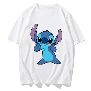 Disney Tee Šiv Srčkan Risanka Natisnjeni Ženske Obleke Oversize T shirt Ohana pomeni, Družino Lilo & Stitch T-majice Kratek Rokav