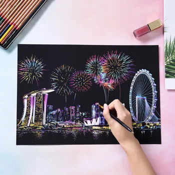 DIY Ustvarjalne Pisane Slavni Mesto Nočni Strganje Slikarstvo Mount Fuji Las Vegas Singapur Nočni Risanje Otroci Igrače Darila
