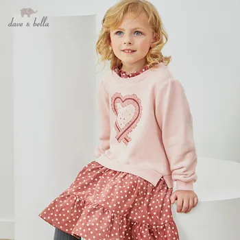 DKH14235 dave bella jeseni dekle moda ljubezen pike tiskanja mozaik draped obleko otroci sweet oblačenja otroci dojenčka lolita obleko