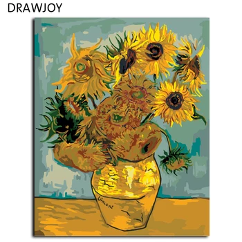 DRAWJOY Van Goghovih Sončnic, Barvanje Z Številkami brez okvirjev Slike DIY Platno Oljna slika, Doma Dekor Za dnevno Sobo G234 40*50 cm