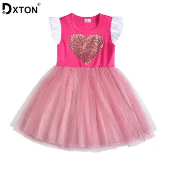 Dxton Novo 2019 Srce Tiskanih Dekle Obleko Bleščica Otroci Obleko za Dekle Poletje Samorog Otroci Oblačila Licorne Princesa Obleko SH4542