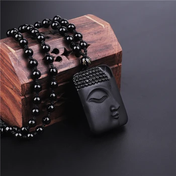 Edinstven Naravni Črni Obsidian, Vklesan Buda Srečo, Amulet Ogrlico, Obesek Za Ženske, Moški obeski