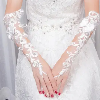 Elegantno Poroko Čipke Rokavice Ženske Fingerless Poročne Rokavice Nosorogovo Kratke Bele Čipke Rokavice za Poročne Poročni Dodatki
