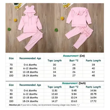 Emmababy 2PCS Otroci Baby Dekleta hooded suknjič +Ruffle hlače, obleke&set otrok Oblačila