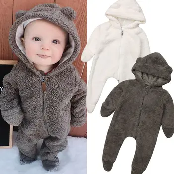 Emmababy Newborn Baby Girl Boy Fuzzy Oblačila Hooded Romper Jumpsuit Obleko 0-24M